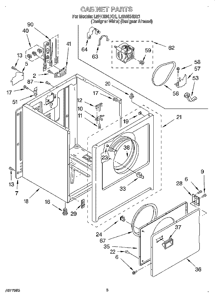 SECTION Diagram and Parts List for LER4634DZ1  Whirlpool Dryer