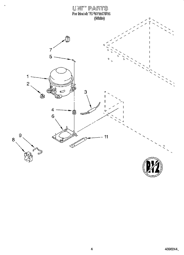 SECTION Diagram and Parts List for TCF0710GW05  Whirlpool Freezer