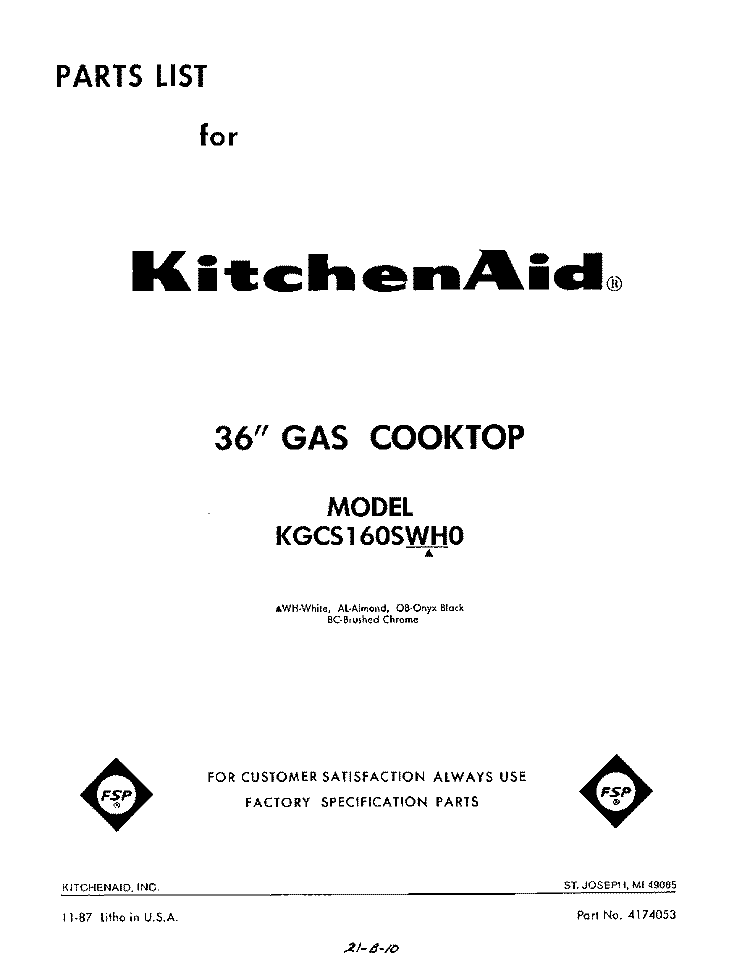 SECTION Diagram and Parts List for KGCS160SWH0  KitchenAid Cooktop