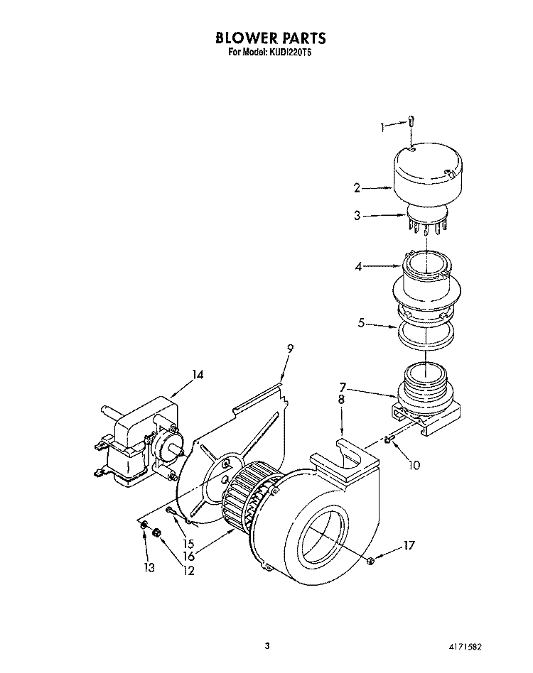 BLOWER Diagram and Parts List for KUDI220T5  KitchenAid Dishwasher
