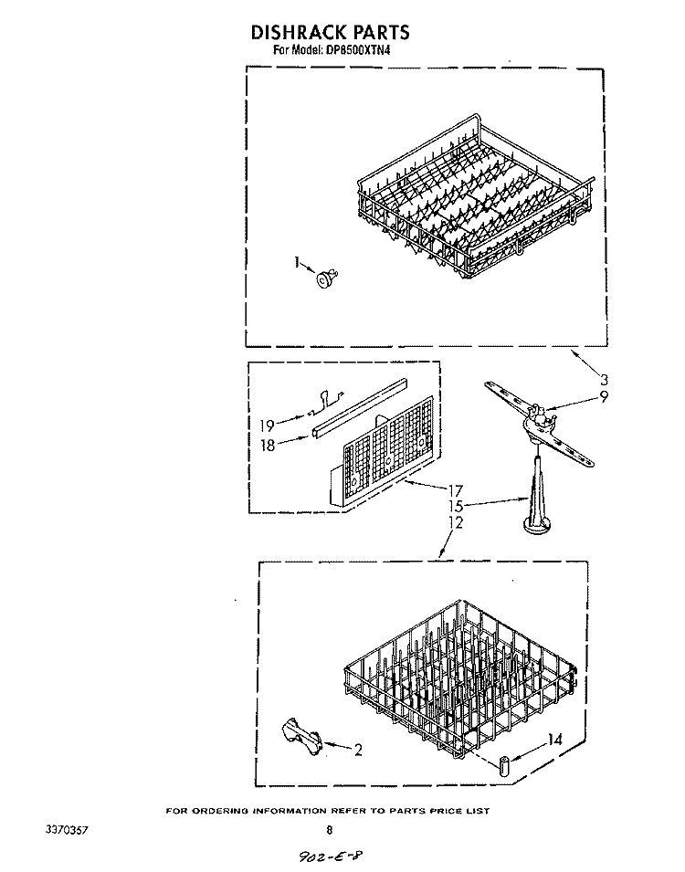 DISH RACK Diagram and Parts List for DP8500XTN4  Whirlpool Dishwasher