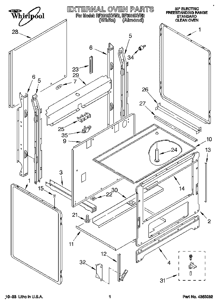 EXTERNAL, LIT/OPTIONAL Diagram and Parts List for RF3010XVN2  Whirlpool Range