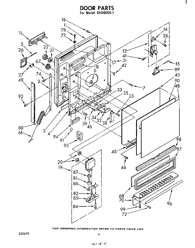 DOOR Diagram and Parts List for SHU80041  Whirlpool Dishwasher
