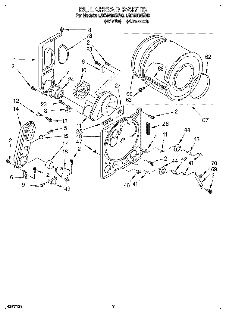 BULTKHEAD Diagram and Parts List for LGR5624BN0  Whirlpool Dryer
