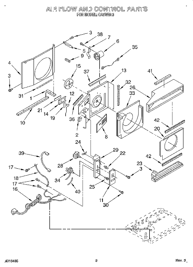 AIR FLOW AND CONTROL Diagram and Parts List for CA5WM43  Crosley Air Conditioner