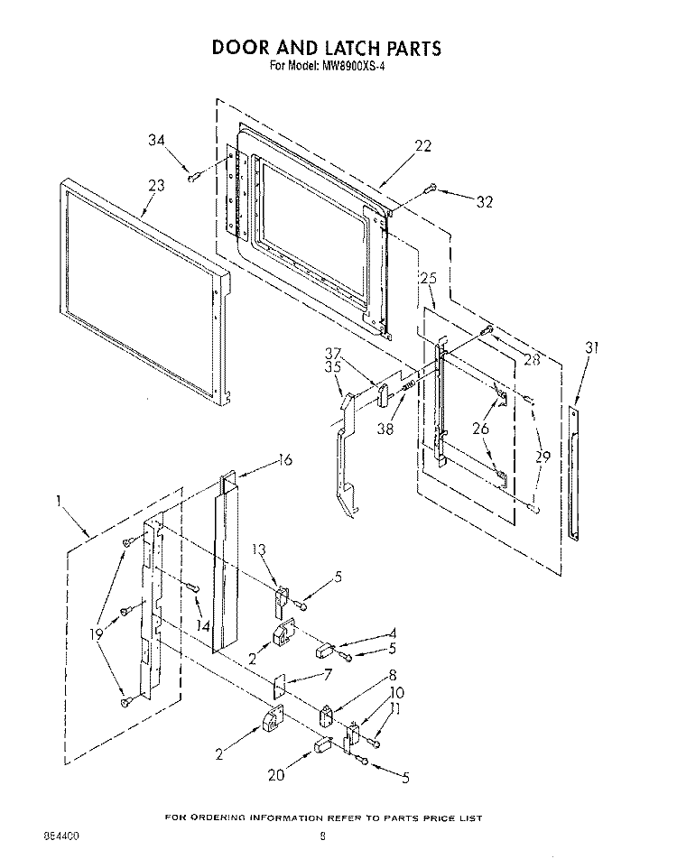 DOOR AND LATCH Diagram and Parts List for MW8900XS4  Whirlpool Microwave