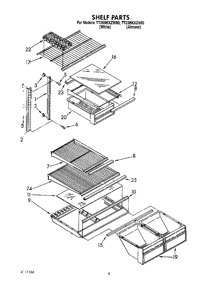 SHELF Diagram and Parts List for TT20BKXZN00  Whirlpool Refrigerator