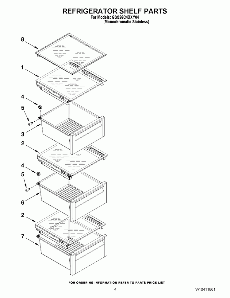 REFRIGERATOR SHELF PARTS Diagram and Parts List for GSS26C4XXY04  Whirlpool Refrigerator