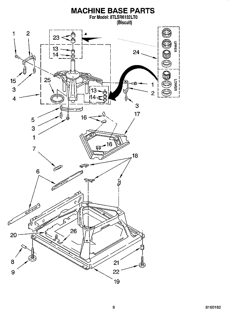 MACHINE BASE PARTS Diagram and Parts List for 8TLSR6132LT0  Whirlpool Washer