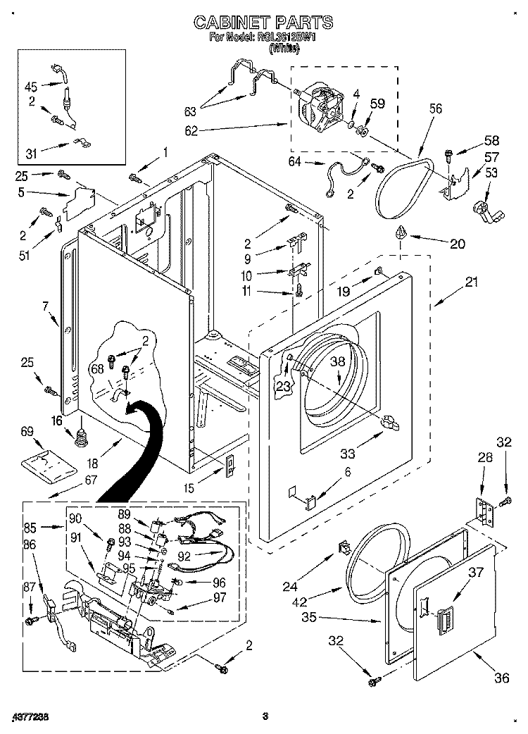 CABINET Diagram and Parts List for RGL3612BW1  Roper Dryer