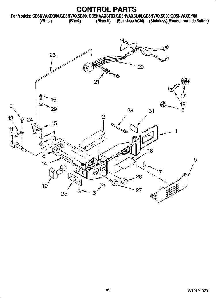 CONTROL PARTS Diagram and Parts List for GD5NVAXSS00  Whirlpool Refrigerator