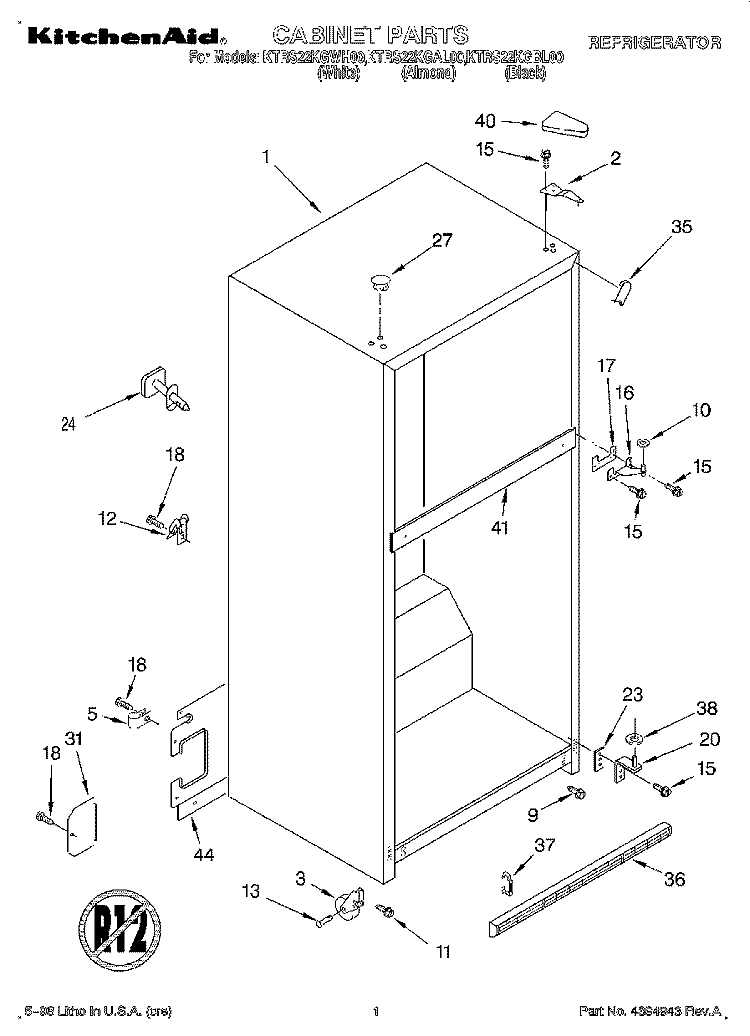 CABINET Diagram and Parts List for KTRS22KGBL00  KitchenAid Refrigerator