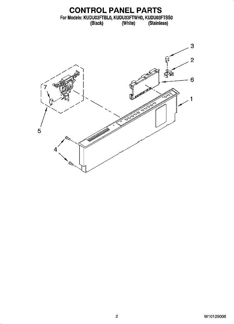 CONTROL PANEL PARTS Diagram and Parts List for KUDU03FTWH0  KitchenAid Dishwasher