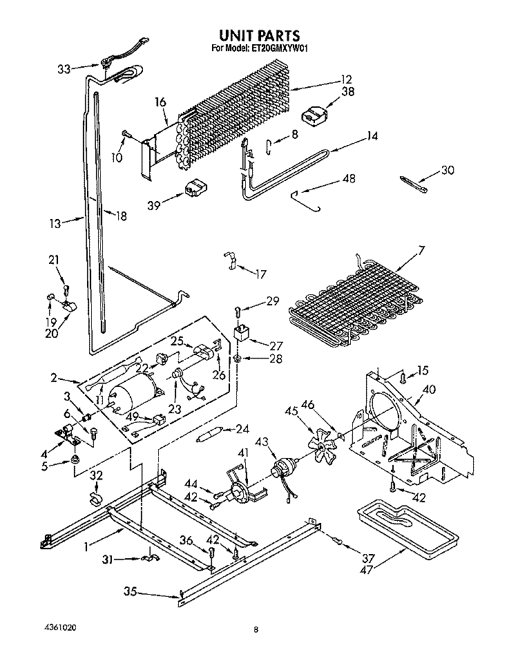 UNIT Diagram and Parts List for ET20GMXYW01  Whirlpool Refrigerator