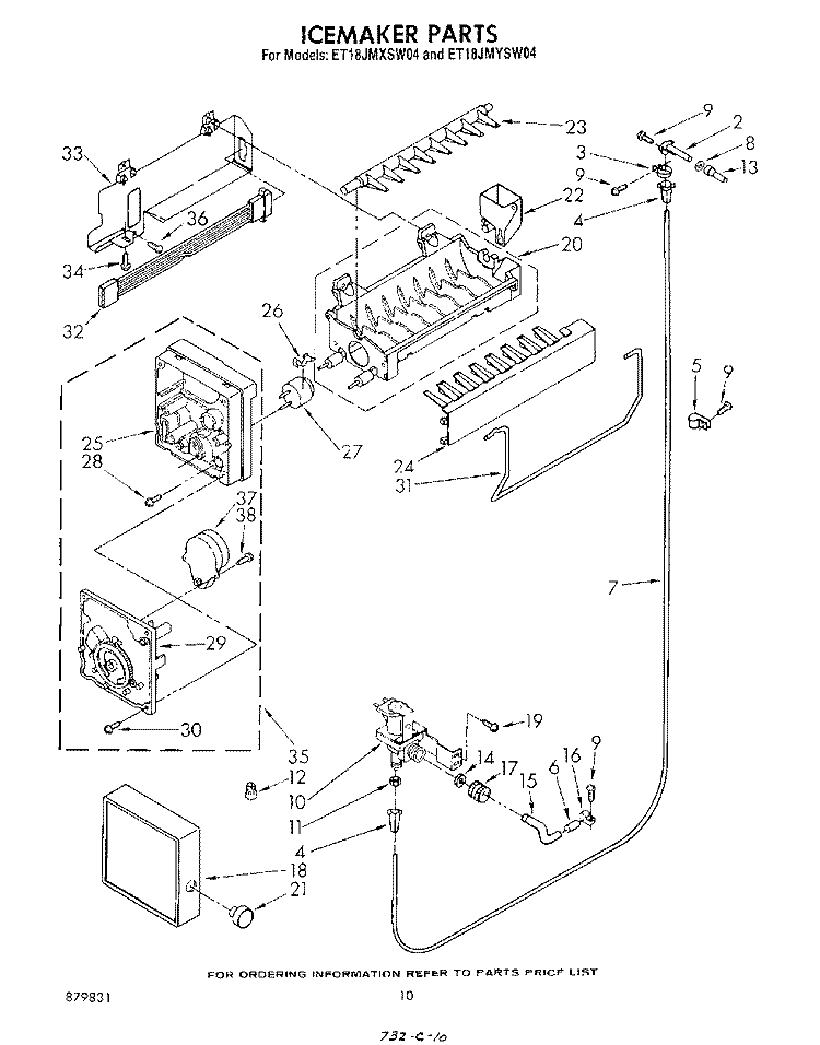 ICEMAKER Diagram and Parts List for ET18JMYSN04  Whirlpool Refrigerator