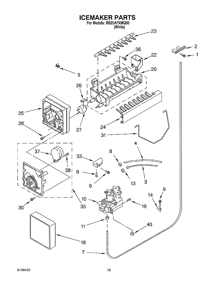 ICEMAKER PARTS, PARTS NOT ILLUSTRATED Diagram and Parts List for RS25AFXMQ00  Roper Refrigerator