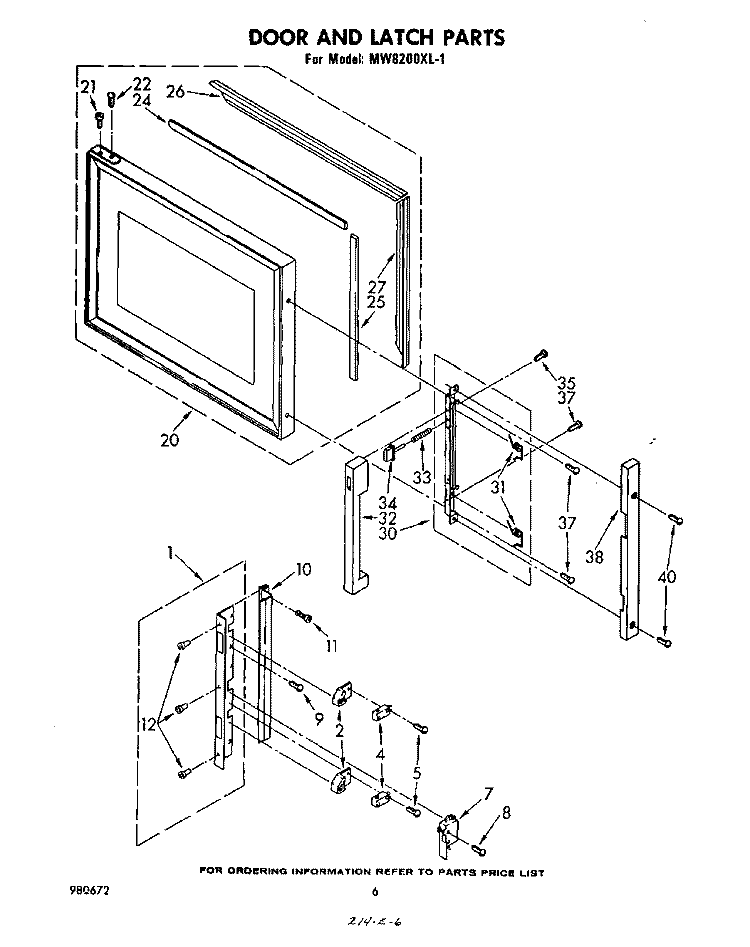 DOOR AND LATCH Diagram and Parts List for MW8200XL1  Whirlpool Microwave