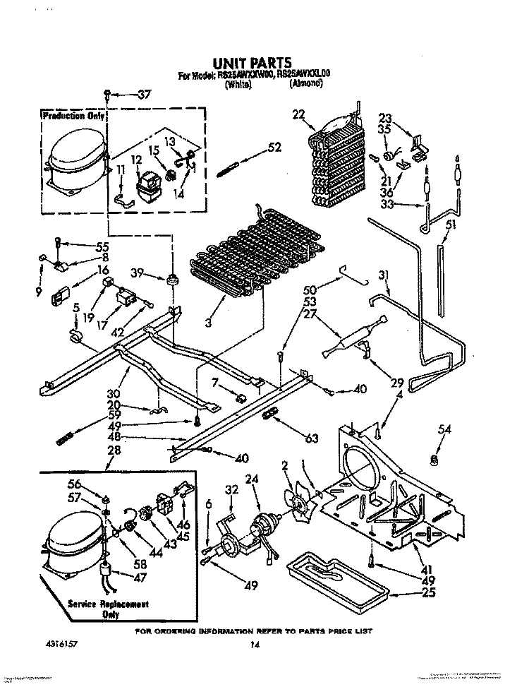 UNIT Diagram and Parts List for RS25AWXXW00  Roper Refrigerator