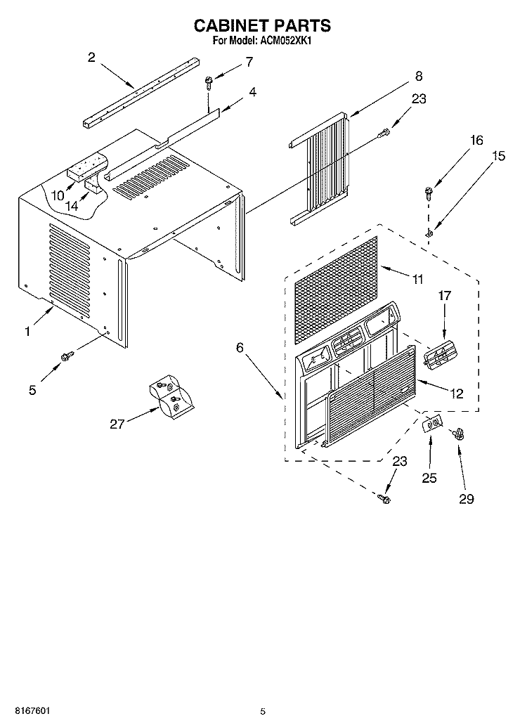 CABINET Diagram and Parts List for ACM052XK1  Whirlpool Air Conditioner