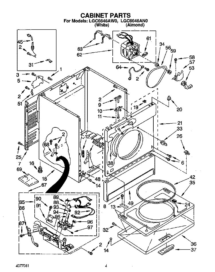 CABINET Diagram and Parts List for LGC6646AW0  Whirlpool Dryer