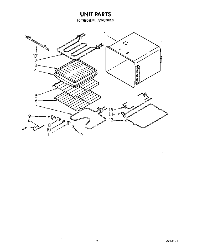 UNIT Diagram and Parts List for KEBS246WBL3  KitchenAid Wall Oven