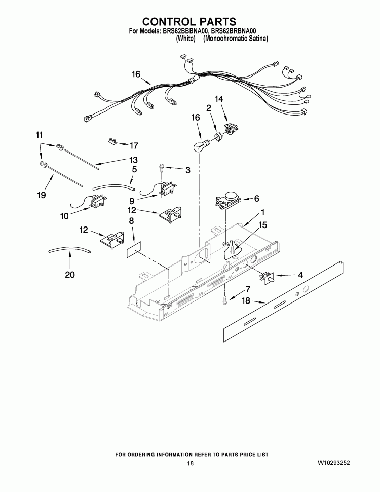 CONTROL PARTS Diagram and Parts List for BRS62BBBNA00  Whirlpool Refrigerator