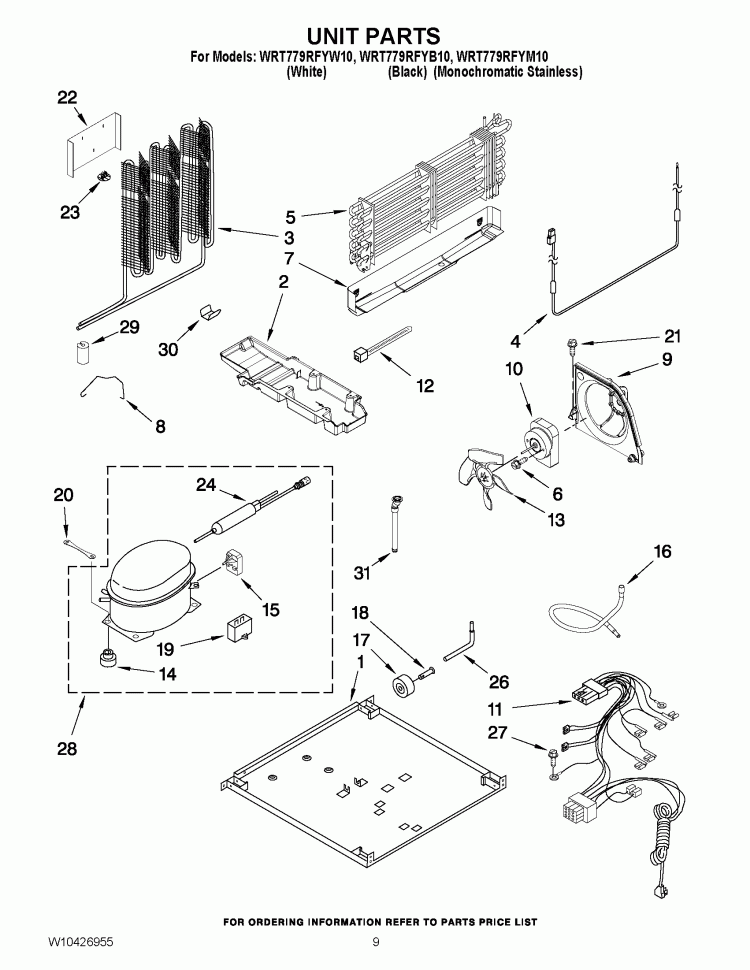 UNIT PARTS Diagram and Parts List for WRT779RFYM10  Whirlpool Refrigerator
