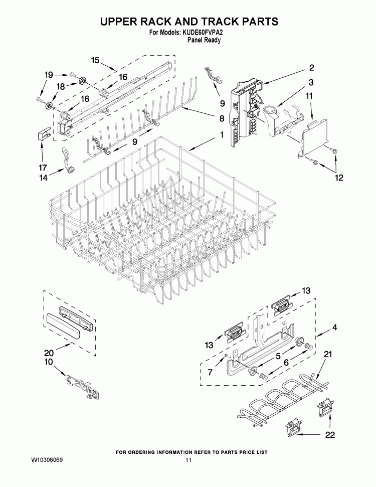 UPPER RACK AND TRACK PARTS Diagram and Parts List for KUDE60FVPA2  KitchenAid Dishwasher
