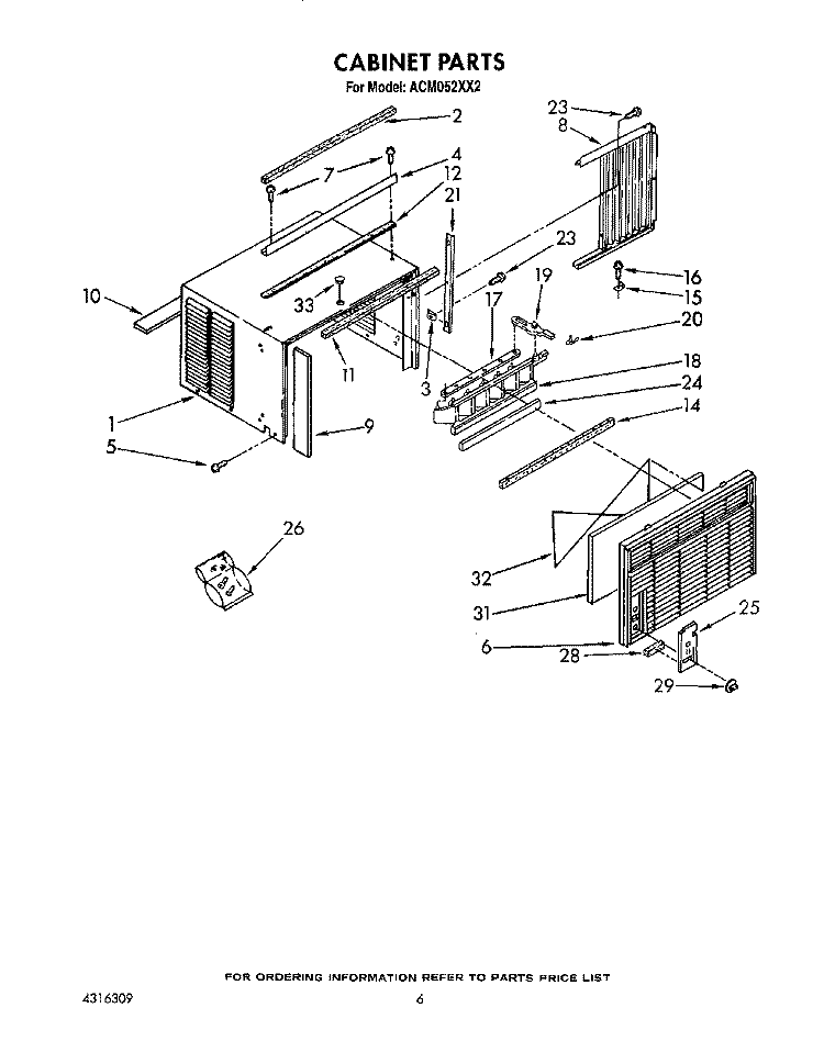CABINET Diagram and Parts List for ACM052XX2  Whirlpool Air Conditioner