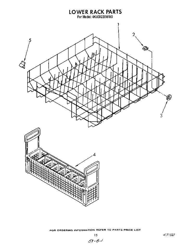 LOWER RACK Diagram and Parts List for 4KUDI220WW0  KitchenAid Dishwasher