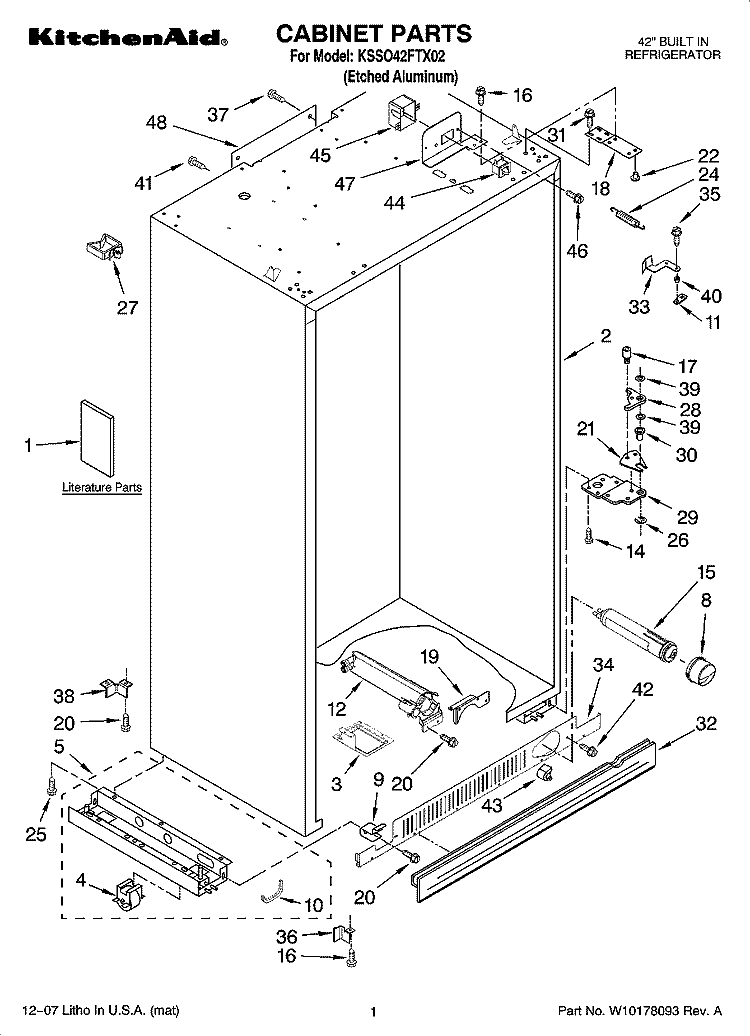 CABINET PARTS Diagram and Parts List for KSSO42FTX02  KitchenAid Refrigerator