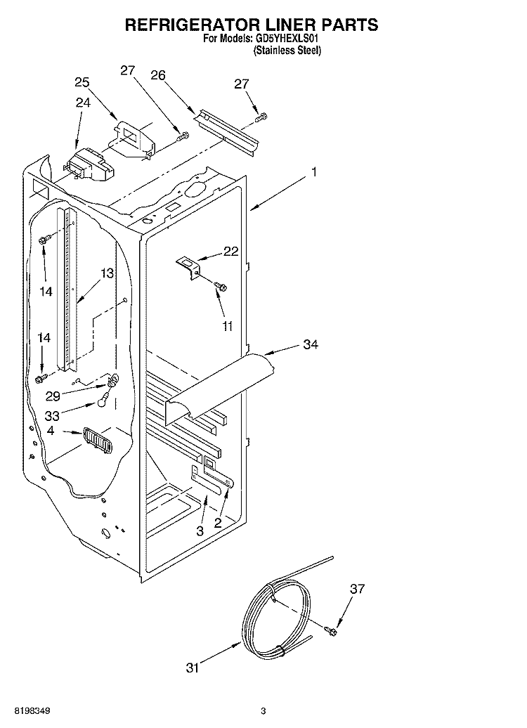 REFRIGERATOR LINER PARTS Diagram and Parts List for GD5YHEXLS01  Whirlpool Refrigerator