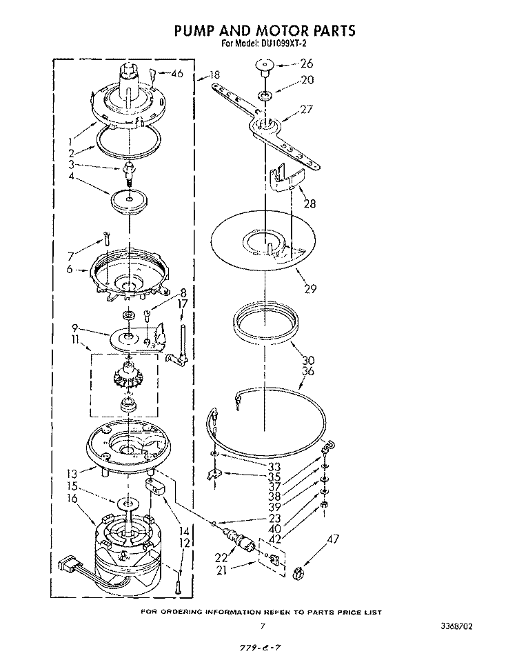 PUMP AND MOTOR Diagram and Parts List for DU1099XT2  Whirlpool Dishwasher