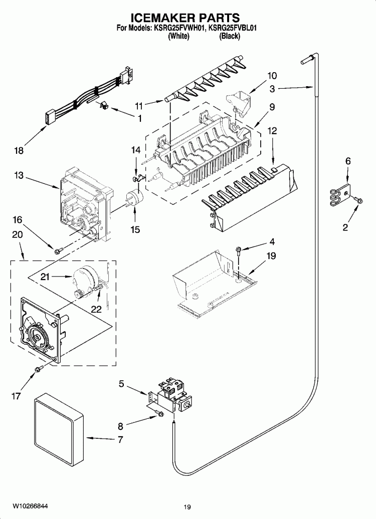 ICEMAKER PARTS Diagram and Parts List for KSRG25FVWH01  KitchenAid Refrigerator