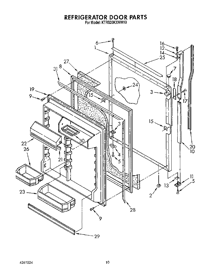 REFRIGERATOR DOOR Diagram and Parts List for KTRS20KXAL10  KitchenAid Refrigerator