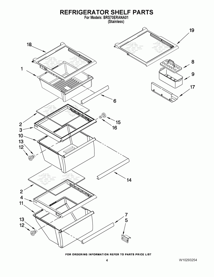 REFRIGERATOR SHELF PARTS Diagram and Parts List for BRS70ERANA01  Whirlpool Refrigerator