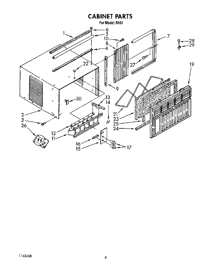 CABINET Diagram and Parts List for R101  Whirlpool Air Conditioner