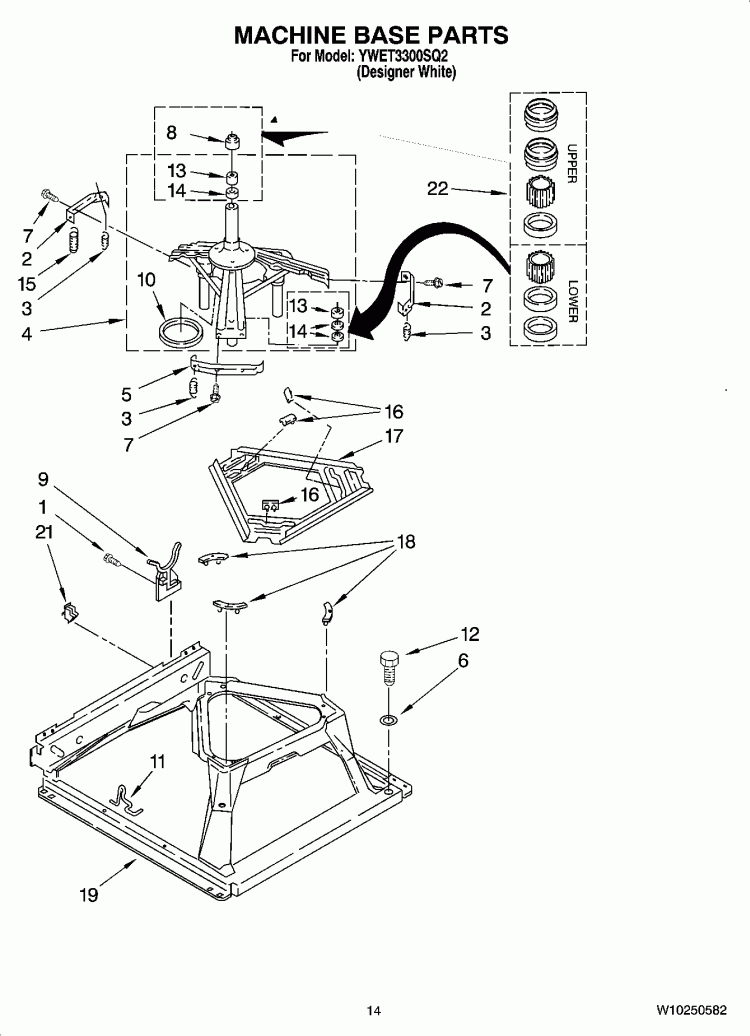 MACHINE BASE PARTS Diagram and Parts List for YWET3300SQ2  Whirlpool Washer Dryer Combo