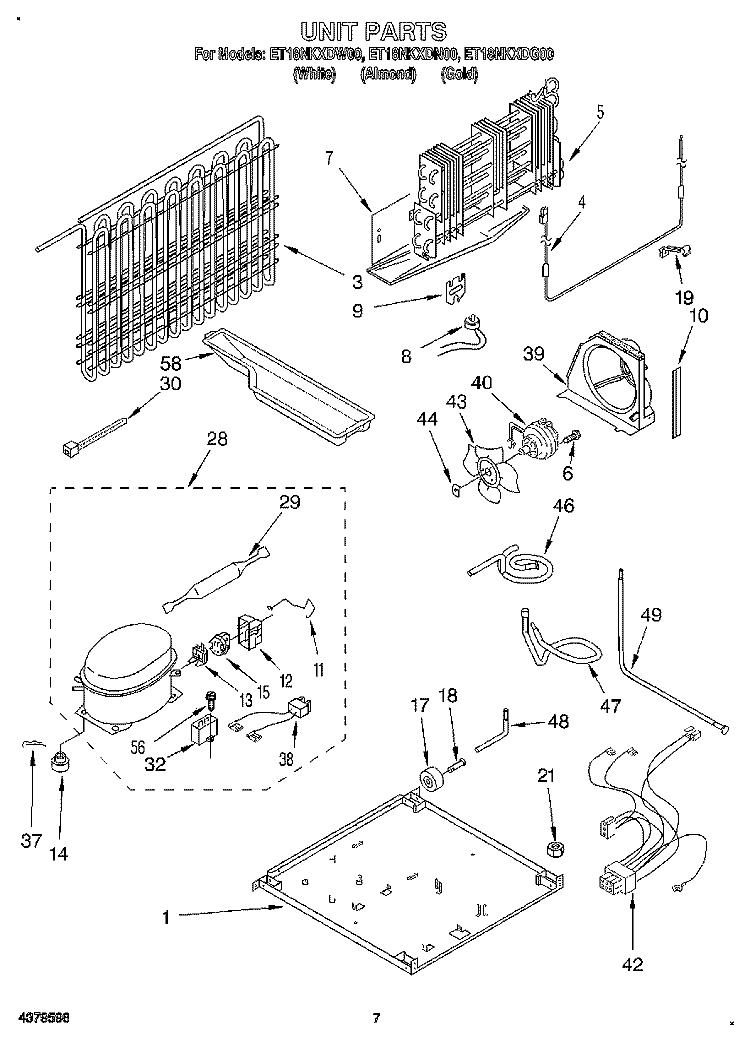UNIT Diagram and Parts List for ET18NKXDN00  Whirlpool Refrigerator