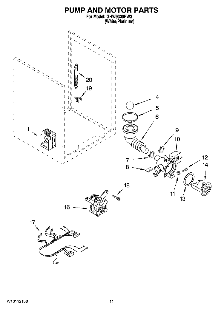 PUMP AND MOTOR PARTS, OPTIONAL PARTS (NOT INCLUDED) Diagram and Parts List for GHW9300PW3  Whirlpool Washer