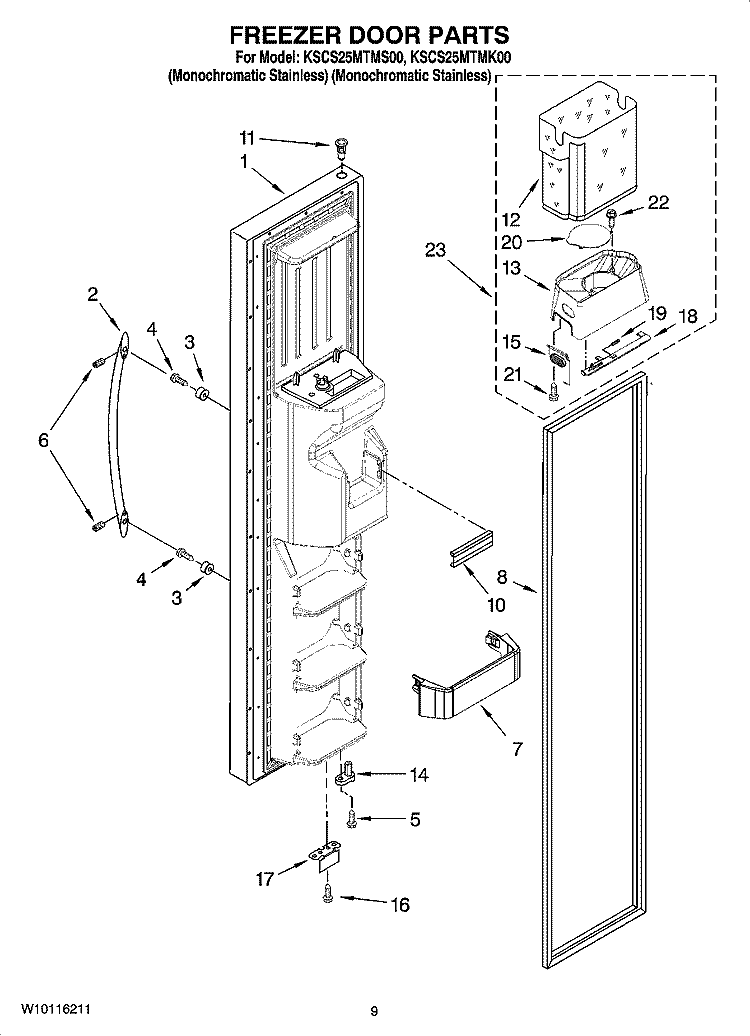 FREEZER DOOR PARTS Diagram and Parts List for KSCS25MTMS00  KitchenAid Refrigerator