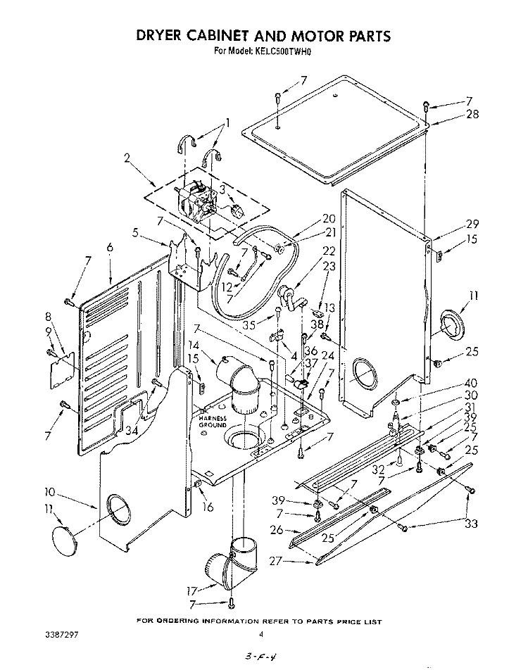 DRYER CABINET AND MOTOR Diagram and Parts List for KELC500TPL0  KitchenAid Washer Dryer Combo