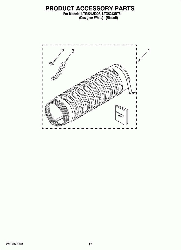 PRODUCT ACCESSORY PARTS Diagram and Parts List for LTG5243DT8  Whirlpool Washer Dryer Combo