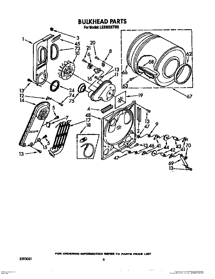 BULKHEAD PARTS Diagram and Parts List for LE9300XTW0  Whirlpool Dryer