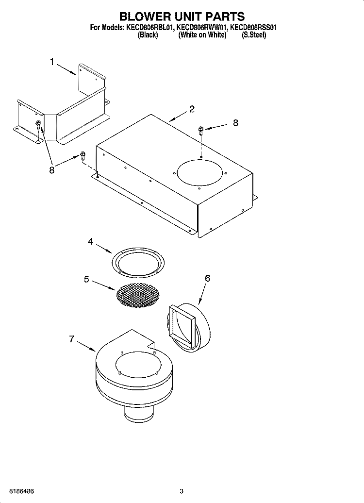 BLOWER UNIT PARTS, OPTIONAL PARTS Diagram and Parts List for KECD806RSS01  KitchenAid Cooktop