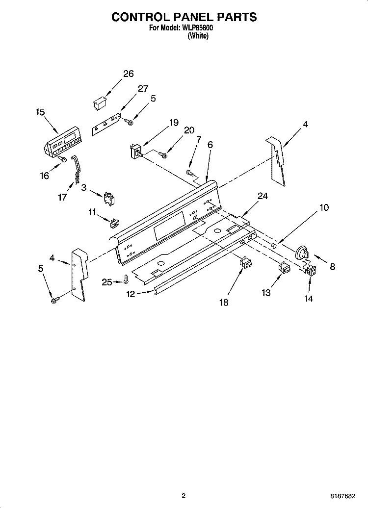 CONTROL PANEL PARTS Diagram and Parts List for WLP85800  Whirlpool Range