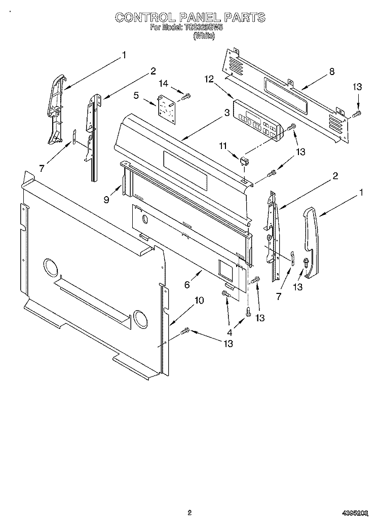 CONTROL PANEL Diagram and Parts List for TGS325GW5  Estate Range