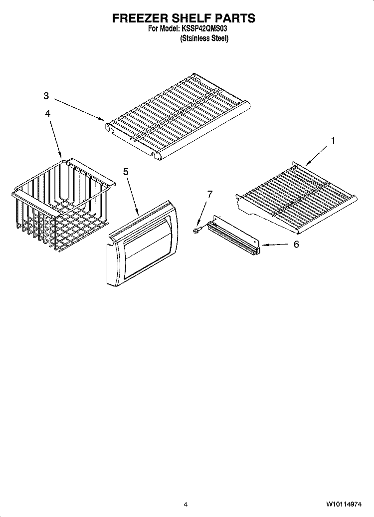 FREEZER SHELF PARTS Diagram and Parts List for KSSP42QMS03  KitchenAid Refrigerator