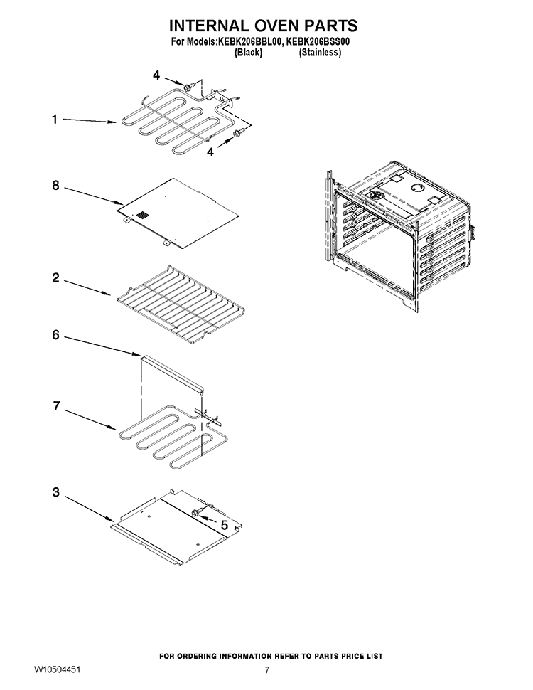 INTERNAL OVEN PARTS Diagram and Parts List for KEBK206BSS00  KitchenAid Wall Oven
