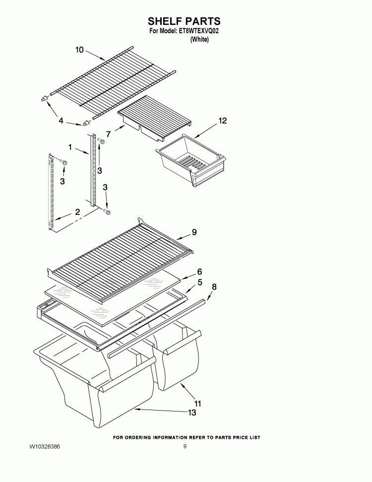 SHELF PARTS Diagram and Parts List for ET8WTEXVQ02  Whirlpool Refrigerator